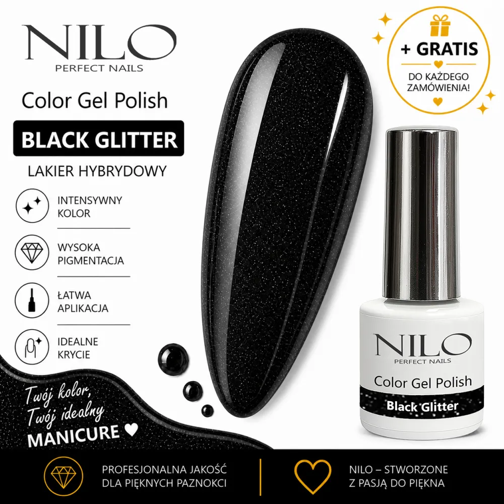 Lakier Hybrydowy Black Glitter – NILO no.102